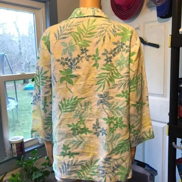 Y2K Artsy Print JM Collection 100% Linen button down shirt Women Size 12 - Picture 2 of 6